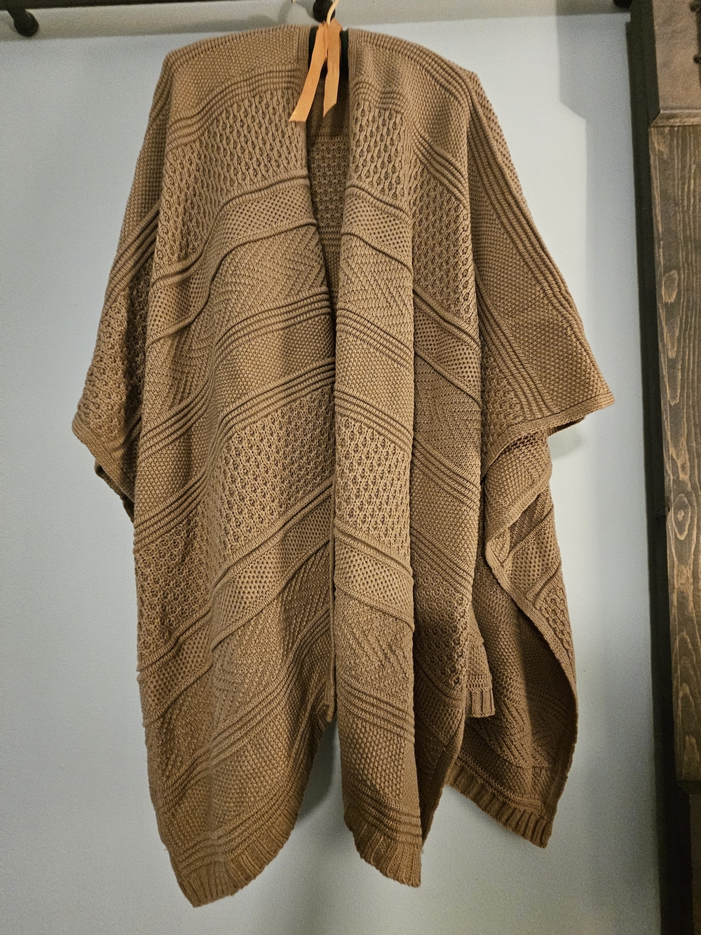 Vince Camuto Cable Knit Open-Front Poncho in Chestnut